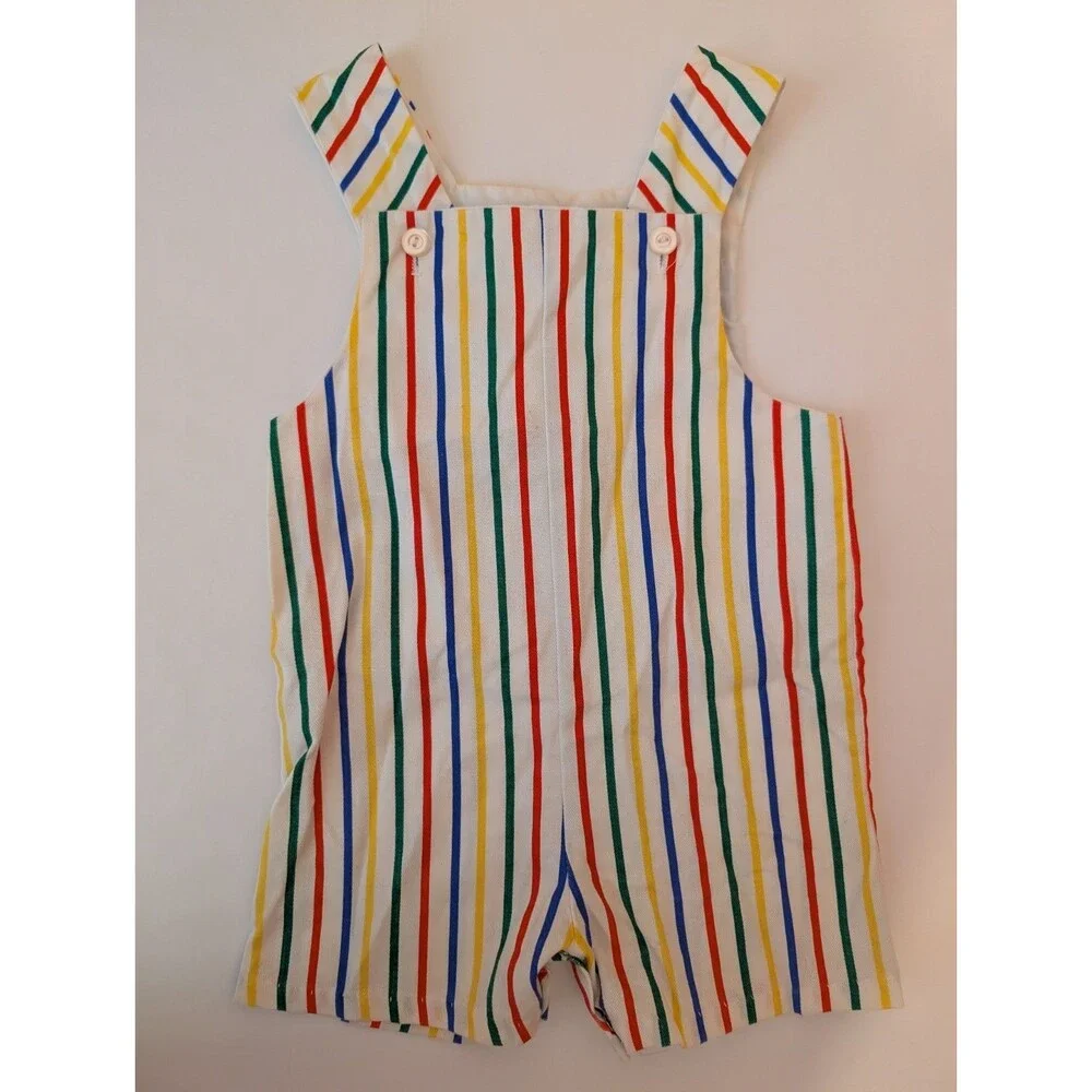 Vintage Little Bitty Striped Overalls Yellow Whale Applique Size 24 Months EUC